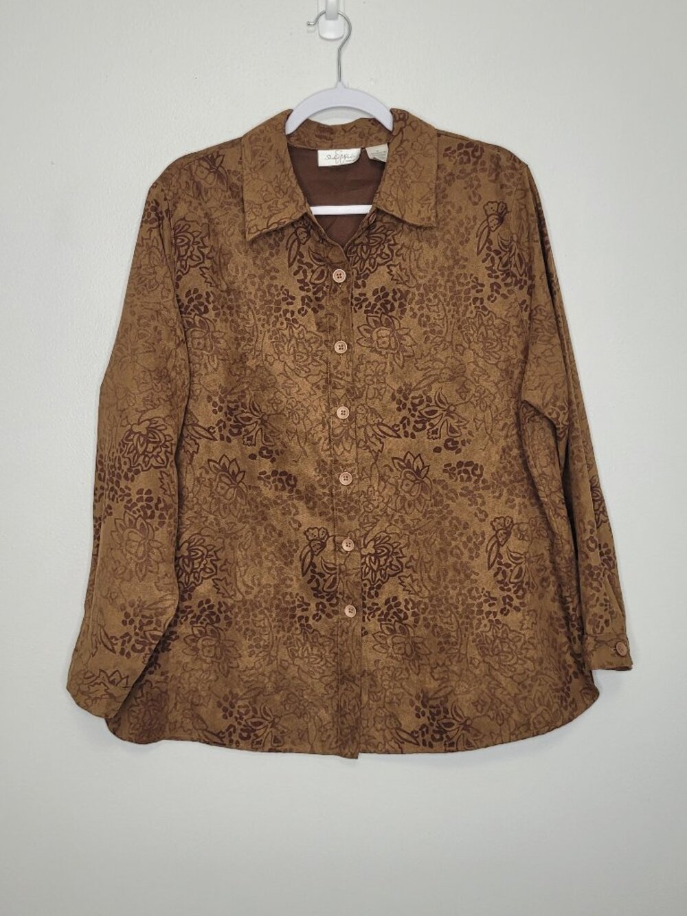 Studio Works brown button front rustic fall earthy artsy lightweight jacket 1x